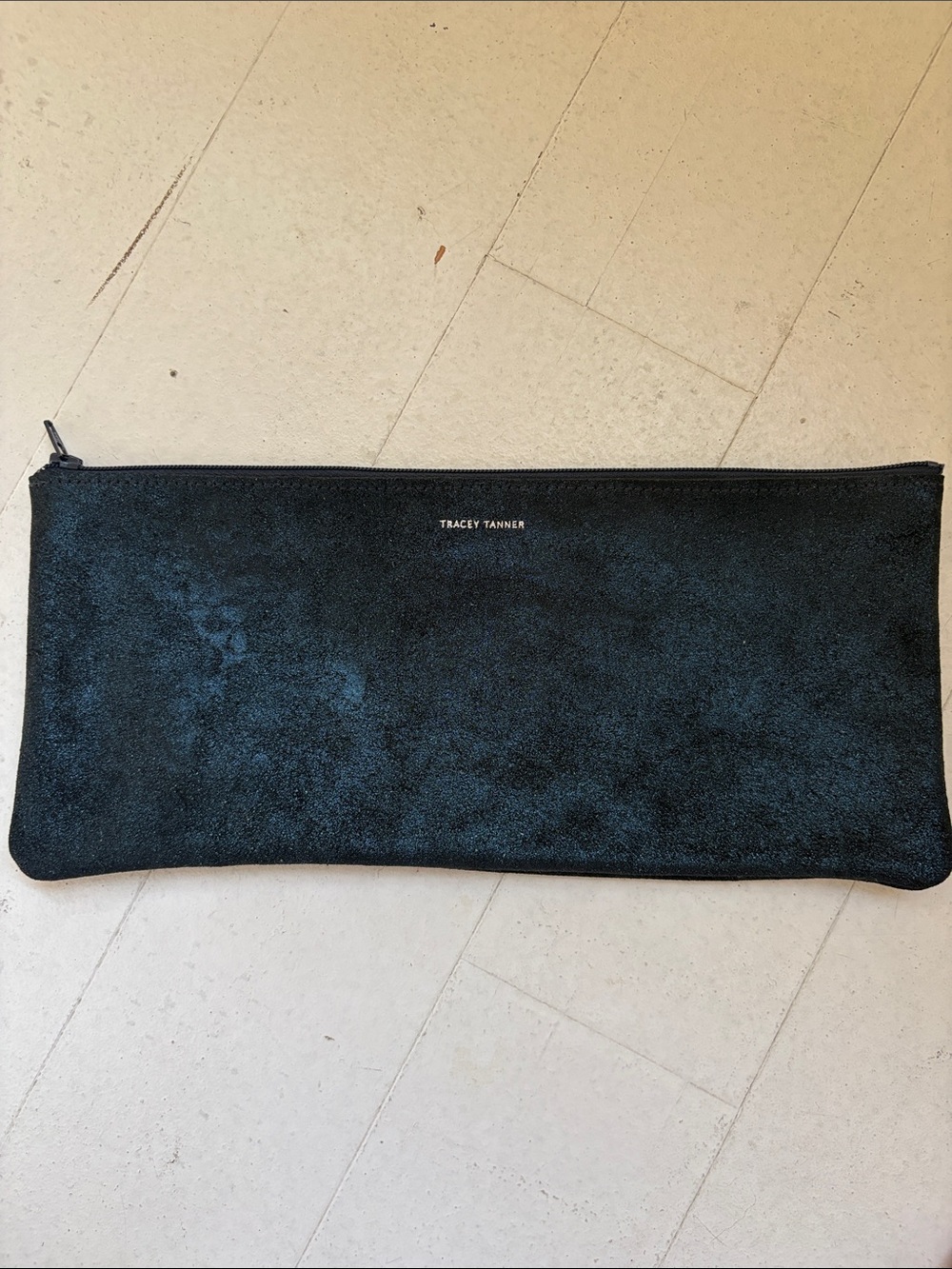 Blue/Black Suede Zip Clutch